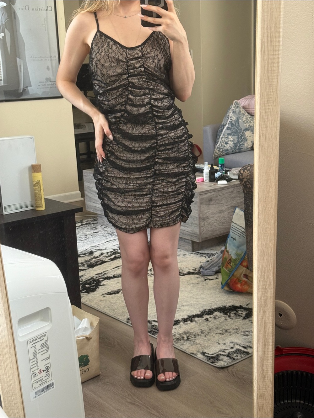 Superdown Black Lace Overlay Slip Dress